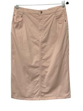 Geiger Of Austria VTG Pink Denim Midi Skirt 10 Back Slit 90s Minimalist Designer